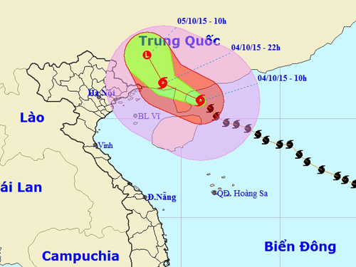 Vị trí và hướng di chuyển của bão sõ 4 - Nguồn: Trung tâm Dự báo khí tượng thủy văn Trung ương