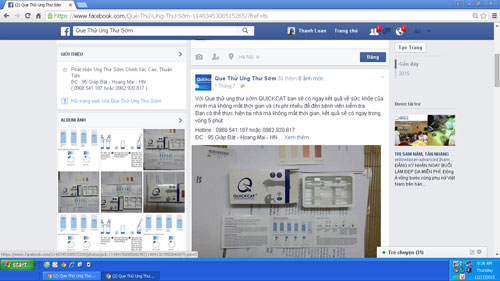 Que thử ung thư được rao bán trên Facebook với lời quảng cáo sẽ cho kết quả sau 5 phút thử