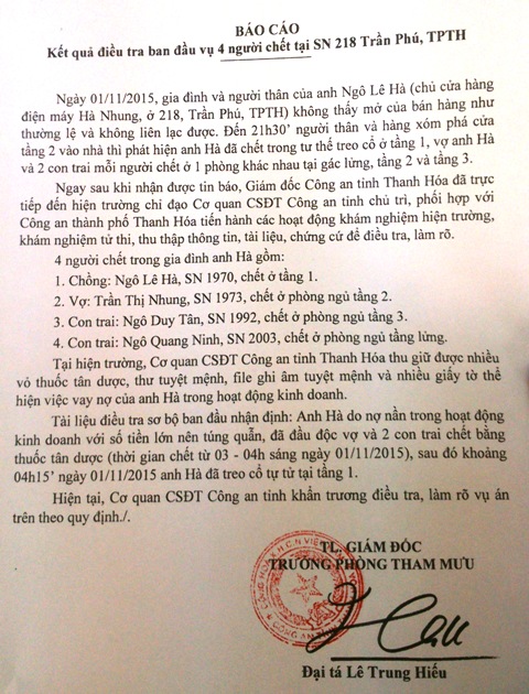 Kết quả bước đầu về vụ án được Công an tỉnh Thanh Hóa cung cấp trong buổi họp báo