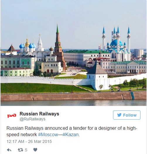 
Russian Railways thông báo về dự án trên trang Twitter của công ty. Ảnh: Twitter
