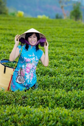 
Nữ doanh nhân trong vườn trà ô long của công ty.
