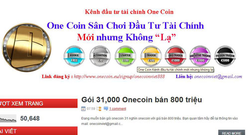 Hình ảnh về những loại tiền điện tử được quảng bá trên mạng của Onecoin