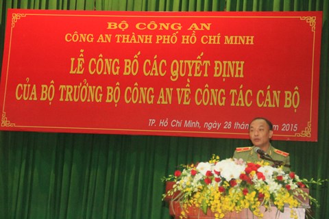 
Thiếu tướng Lê Đông Phong trong buổi lễ bổ nhiệm chức Giám đốc Công an TP HCM - Ảnh: CAO
