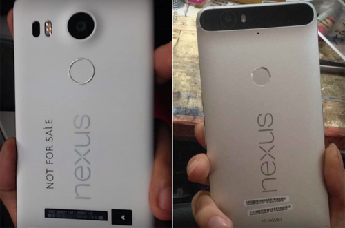 
Hình ảnh rò rỉ được cho là LG Nexus 5X (trái) và Huawei Nexus 6P.
