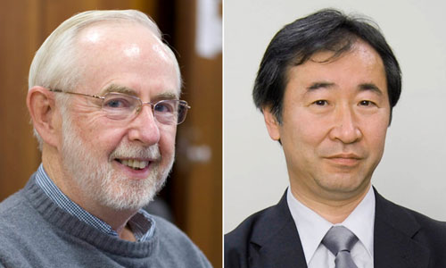 Hai nhà khoa học Arthur McDonald (trái) và Takaaki Kajita Ảnh: The Guardian