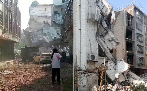 Tòa nhà bị đổ sụp trong vụ nổ bom ở Quảng Tây Ảnh: WEIBO