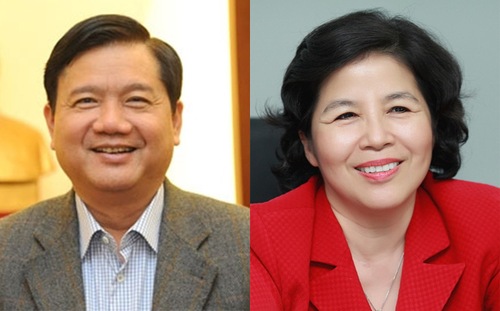 Bí thư Thành uỷ Tp.HCM Đinh La Thăng (bên trái) và Tổng giám đốc Vinamilk Mai Kiều Liên.