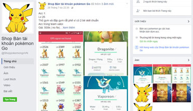 Hàng loạt tài khoản game Pokémon Go rao bán trên mạng