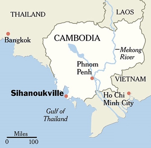 
Vị trí tỉnh Sihanoukville, gần nơi xuồng chìm. Đồ hoạ: NYTimes
