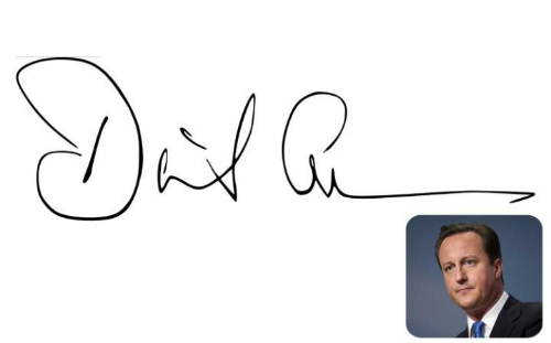 Chữ ký của Thủ tướng Anh David Cameron. Ảnh: Telegraph