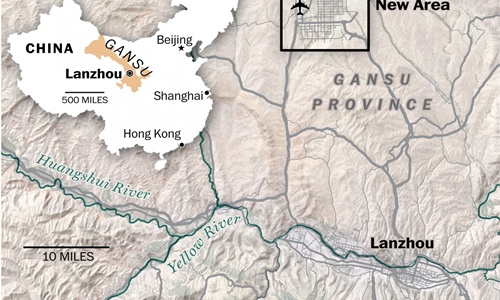 Vị trí của Lan Châu Tân Khu ở tỉnh Cam Túc. Đồ họa: Washington Post