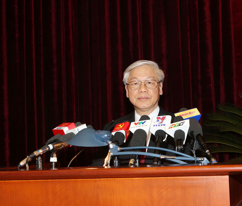 Tổng Bí thư Nguyễn Phú Trọng phát biểu bế mạc Hội nghị lần thứ hai Ban Chấp hành Trung ương Đảng khóa XIIẢnh: TTXVN