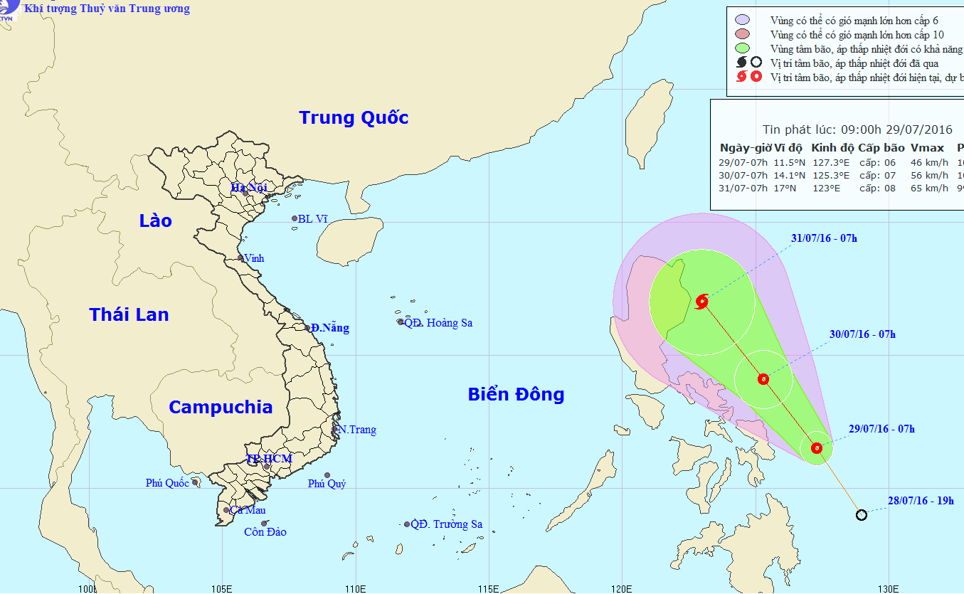 
Vĩ trí và dự báo đường đi của áp thấp nhiệt đới - nguồn: Trung tâm dự báo KTTV Trung ương
