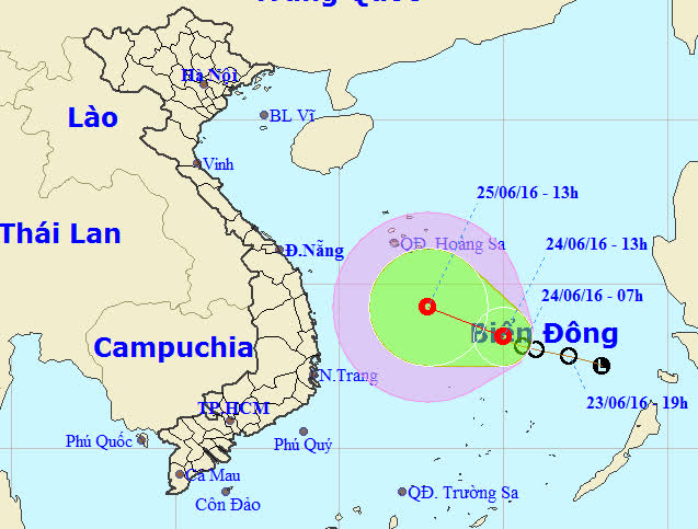Vị trí và dự báo đường đi của áp thấp nhiệt đới-ảnh: Trung tâm dự báo khí tượng thủy văn Trung ương