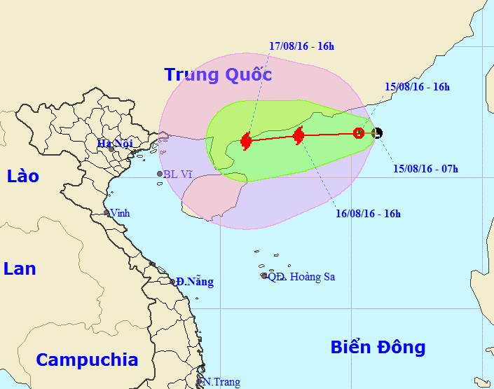 
Vị trí và dự báo đường đi của Áp thấp nhiệt đới - Nguồn: Trung tâm dự báo khí tượng thủy văn Trung ương
