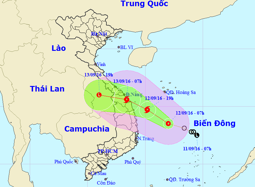 
Vị trí và dự báo đường đi của áp thấp nhiệt đới - Nguồn: Trung tâm dự báo khí tượng thuỷ văn Trung ương
