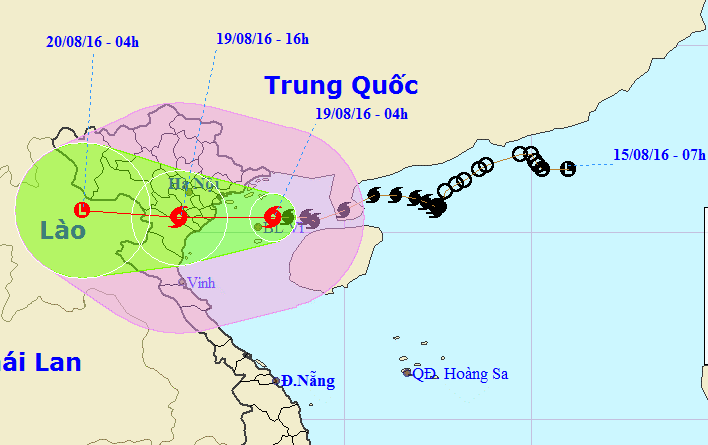 
Vị trí và dự báo đường đi của bão số 3 - Nguồn: Trung tâm dự báo kh1i tượng thủy văn Trung ương
