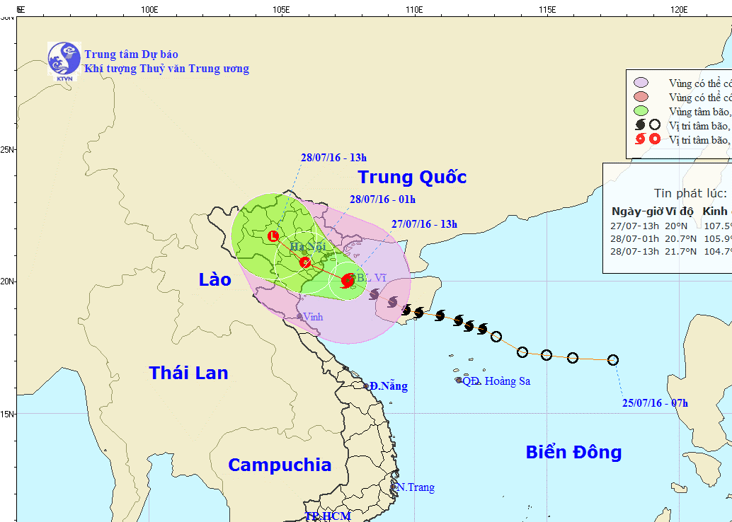
Vị trí và dự báo đường đi của bão số 1 -Nguồn: Trung tâm dự báo KTTV Trung ương
