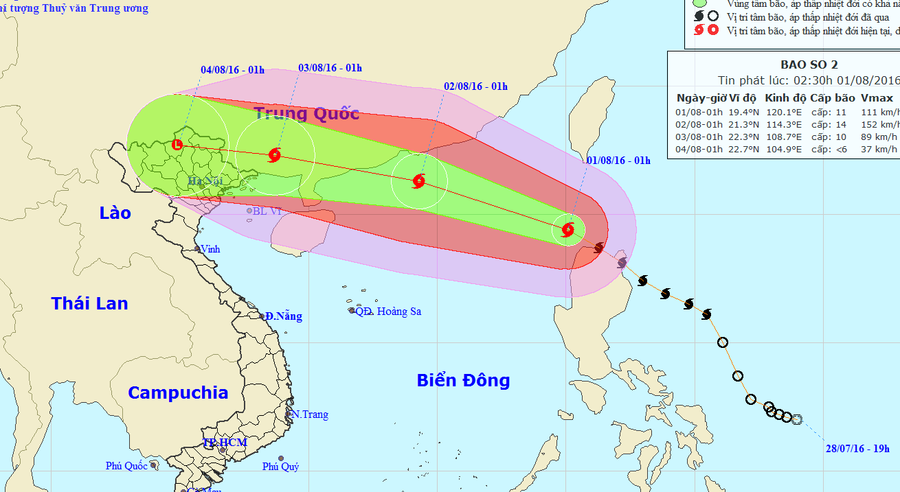 
Vị trí và dự báo đường đi của bão số 2 - Nguồn: Trung tâm dự báo KTTV Trung ương
