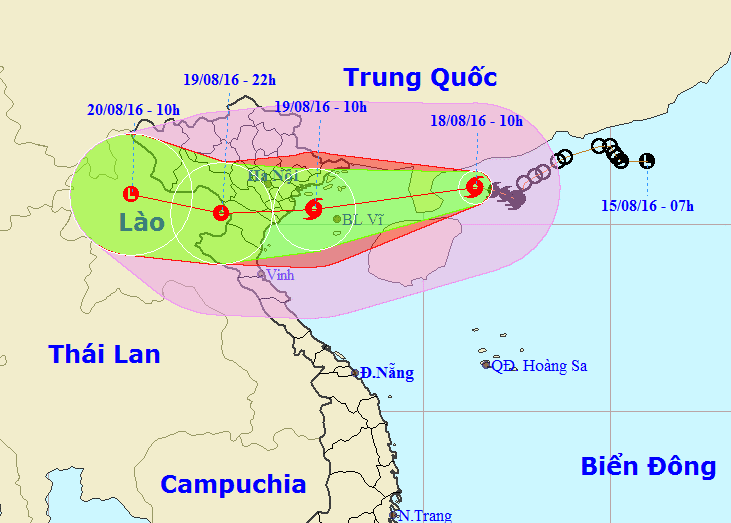 
Vị trí và dự báo đường đi của bão số 3-Nguồn: Trung tâm dự báo khí tượng thuỷ văn Trung ương
