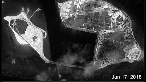 
Ảnh chụp vệ tinh cho thấy Trung Quốc đã bồi đắp mở rộng diện tích đảo Quang Hòa thuộc quần đảo Hoàng Sa của Việt Nam. Ảnh: THE DIPLOMAT
