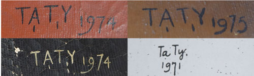 Mẫu chữ ký của hoạ sĩ Tạ Tỵ theo kiểu chữ in trên các bức tranh gia đình đang lưu giữ cũng không có cơ sở xác định được đó là Tạ Văn Tỵ