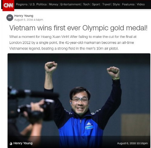 CNN đăng trang trọng bài viết về thành tích Hoàng Xuân Vinh