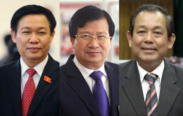 Các ông: Vương Đình Huệ, Trịnh Đình Dũng, Trương Hoà Bình (từ trái qua) được giới thiệu làm Phó thủ tướng Chính phủ.