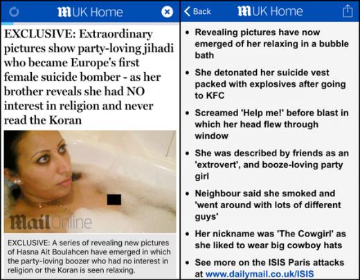 Cô gái Morocco bị báo Daily Mail (Anh) nhận nhầm là nữ đồng phạm trong vụ khủng bố Paris. Ảnh: France24