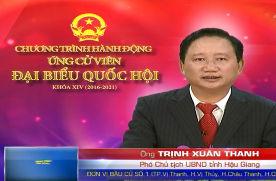 
Ông Trịnh Xuân Thanh trong chương trình hành động ứng cử viên Đại biểu Quốc hội khóa XIV nhiệm kỳ 2016- 2021. Ảnh: Đông Bình
