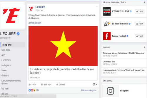 Fanpage của nhật báo LEquipe