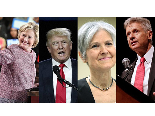 Từ trái sang: Bà Hillary Clinton, ông Donald Trump, bà Jill Stein và ông Gary Johnson Ảnh: Indian Express