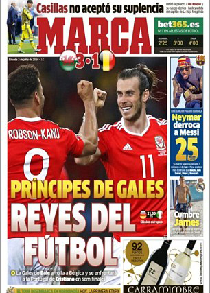 
Báo chí Tây Ban Nha ca ngợi Bale và Xứ Wales Ảnh: Marca
