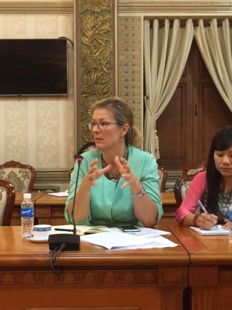 
Bà Louise Chamberlain, Giám đốc UNDP Việt Nam phát biểu tại buổi làm việc
