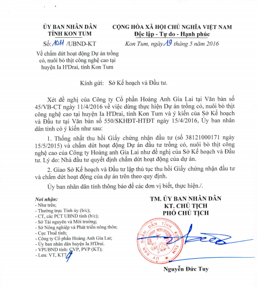 
Văn bản thu hồi của UBND tỉnh Kon Tum
