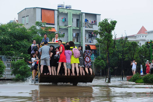 Phố thành sông nên phải đi bằng... xe xúc