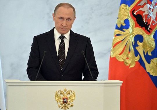 
Tổng thống Nga Vladimir Putin phát biểu thông điện liên bang. Ảnh: Sputnik
