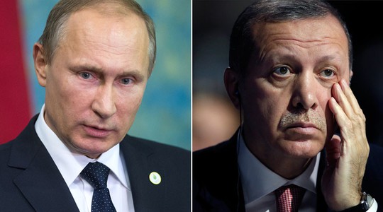 Quan hệ giữa 2 nhà lãnh đạo Nga (trái) và Thổ Nhĩ Kỳ (phải) đang rất căng thẳng. Ảnh: Reuters