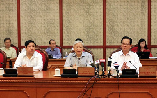 
Tổng Bí thư Nguyễn Phú Trọng phát biểu kết luận cuộc làm việc - Ảnh: Hà Nội Mới
