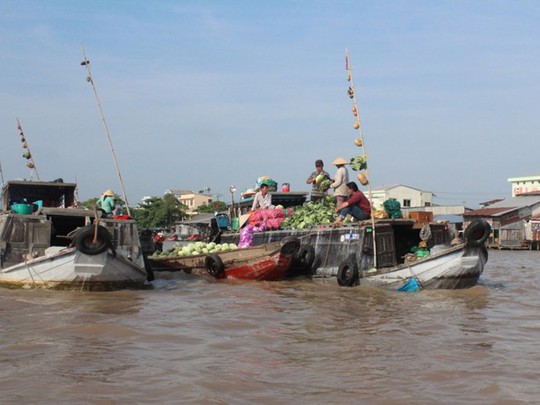 Chợ nổi Cái Răng không còn sầm uất như xưa, chỉ còn thưa thớt những cây “bẹo” tiếp thị hàng