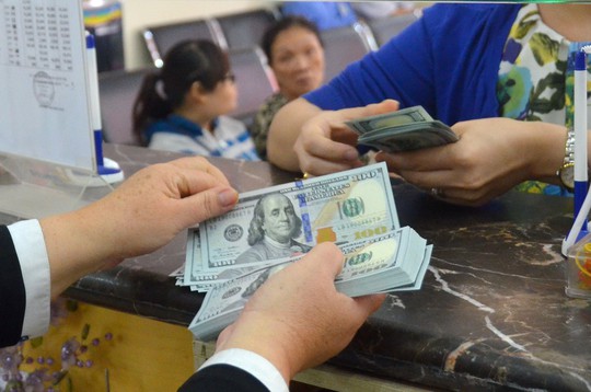 Giao dịch USD tại một ngân hàng ở TP HCM ngày 18-12 Ảnh: TẤN THẠNH