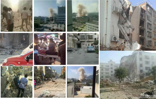 Một số địa điểm bị nổ bom ở TP Liễu Châu, tỉnh Quảng Tây - Trung Quốc ngày 30-9 Ảnh: EPOCH TIMES
