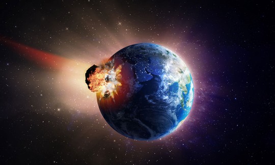 Hình ảnh mô phỏng một thiên thạch lớn đâm vào trái đất Ảnh: ALAMY