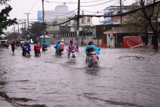 Đường Phan Anh cũng thành sông sau cơn mưa lớn