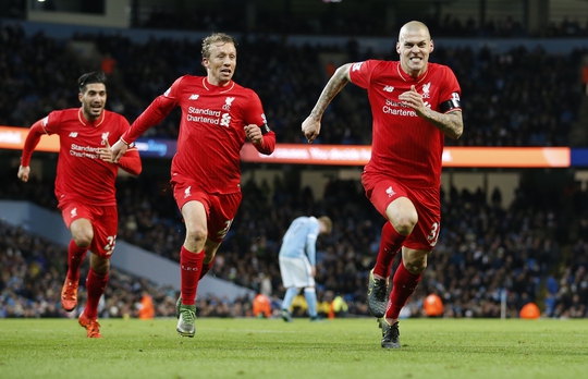 
Skrtel ăn mừng bàn ấn định chiến thắng 4-1 cho Liverpool
