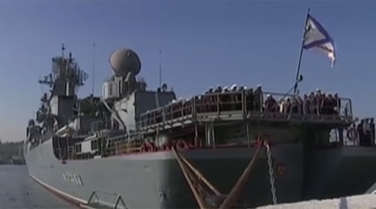 
Tàu tuần dương Moskva của Nga sẽ tham gia cuộc tập trận hải quân lớn ở phía đông Địa Trung Hải. Ảnh: RT
