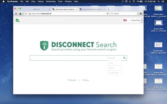 
Nó cũng có công cụ tra cứu riêng mang tên Disconnect (ngắt kết nối), sử dụng kết quả tìm kiếm từ Google, Bing, Yahoo và DuckDuckGo nhưng không cho phép bên thứ ba theo dõi và lưu lại hoạt động tìm kiếm của người dùng.
