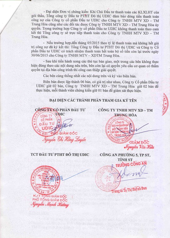 
Biên bản cam kết trả dứt nợ trước ngày 30-6-2015 do ông Nguyễn Mạnh Hường ký
