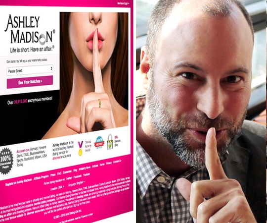 Nhà sáng lập Noel Biderman và logo trang web Ashley Madison Nguồn: AP