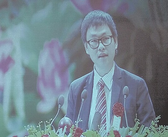 
Tiến sĩ Nguyễn Bá Hải phát biểu tại Đại hội thi đua yêu nước lần thứ IX - Ảnh chụp qua màn hình

